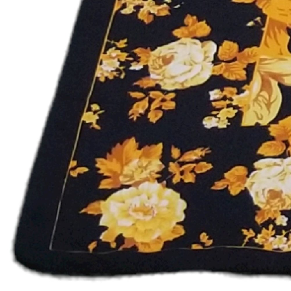 The Art of the Scarf-Vintage Italian Scarf by The Tie Rack Black w/Golden Roses - Picture 8 of 11